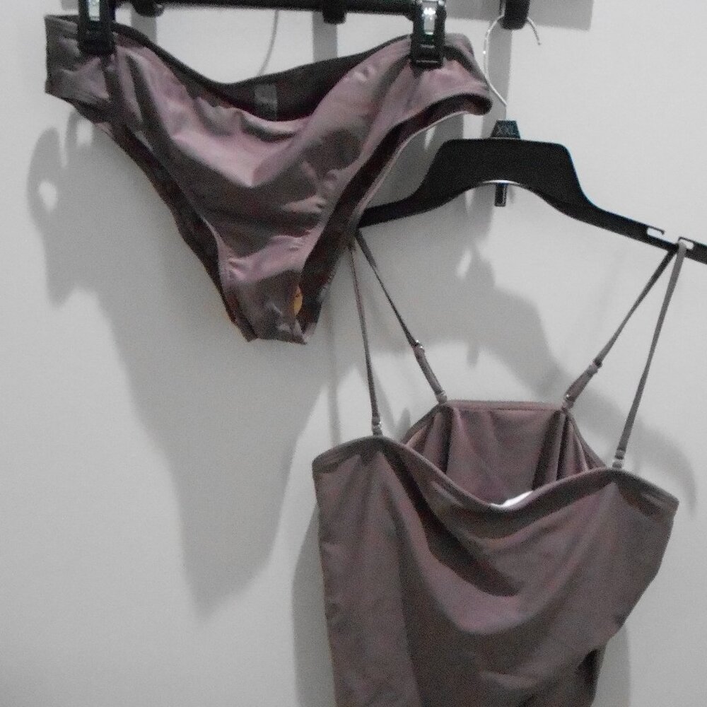 Women's Mauve 2 Piece Tankini Bathing Suit Draped Top Standard Bottoms Size-Lg